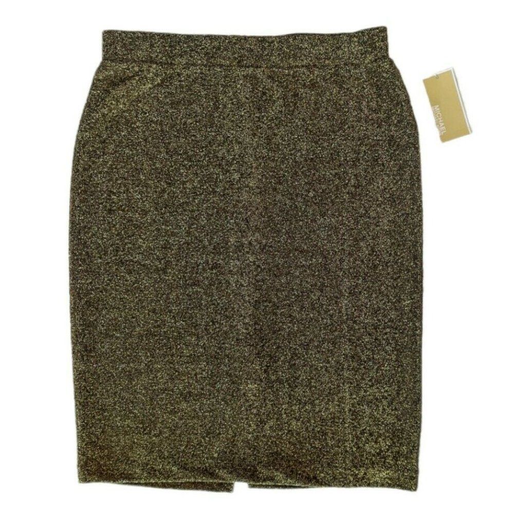 Michael Kors Black & Gold Ponte Stretch Pencil Skirt, Size Medium